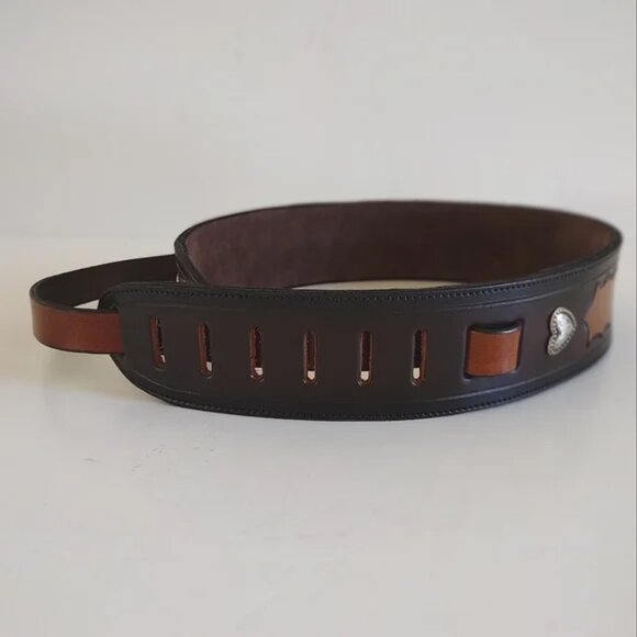 Custom Hand Tooled Leather Guitar Strap Adjustable Olivia - Picture 10 of 13